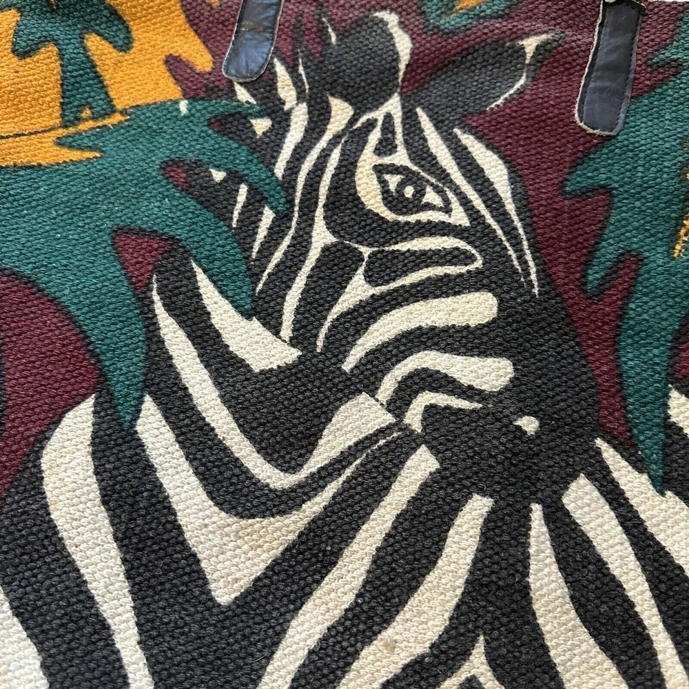 Vintage Zebra Print Tote Bag with Leather Straps African Safari Purse for Women