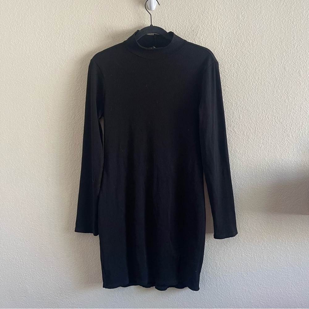 Lulus Sweet Season Black Ribbed Mock Neck Long Sleeve Bodycon Dress Size XL