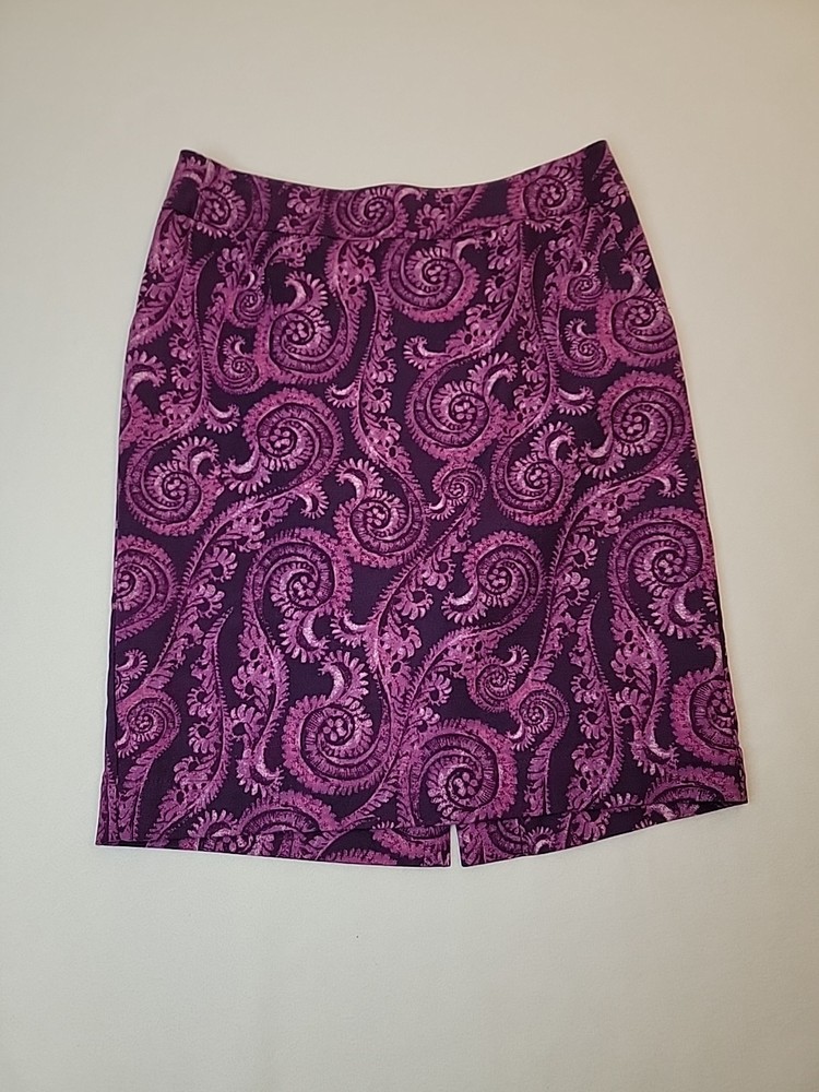 Ladies Stretch Pencil Skirt, Sz 4, Pink And Purple Paisley By Merona