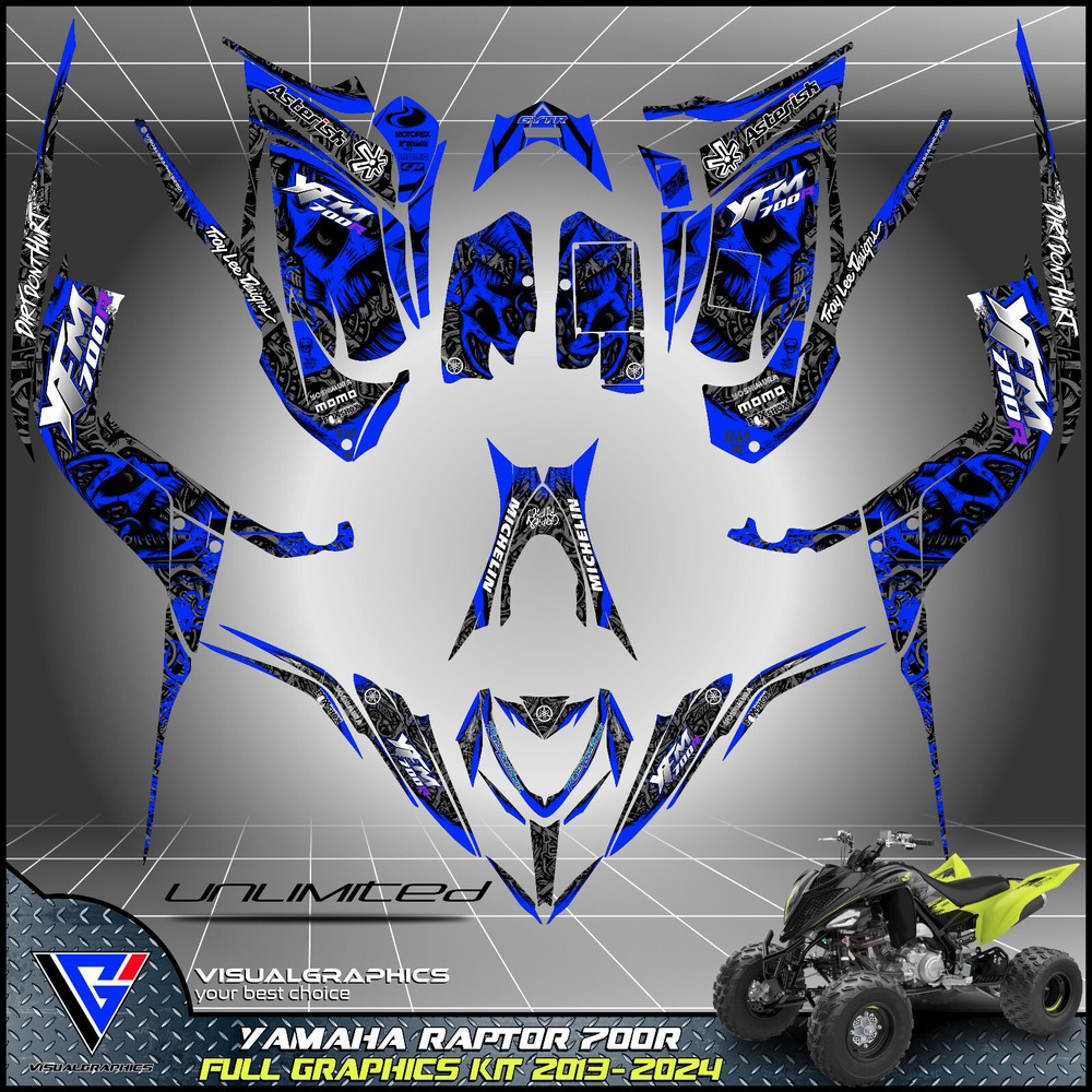 Yamaha Raptor 700 700R graphics kit 2013 2014 2017 to 2024 decals stickers atv