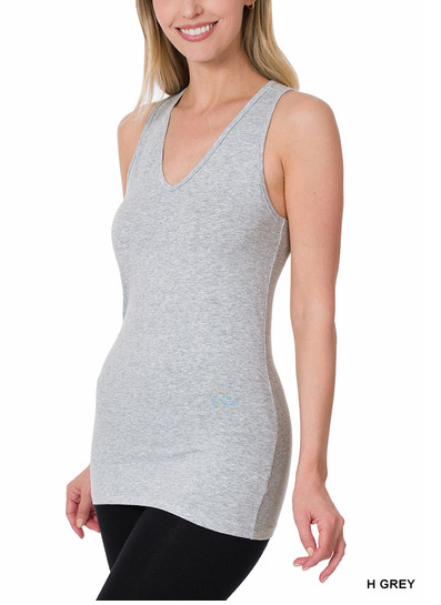 Zenana  1X Soft  Cotton Spandex Tank Top V Neck Racer Back Wide Strap  Gray