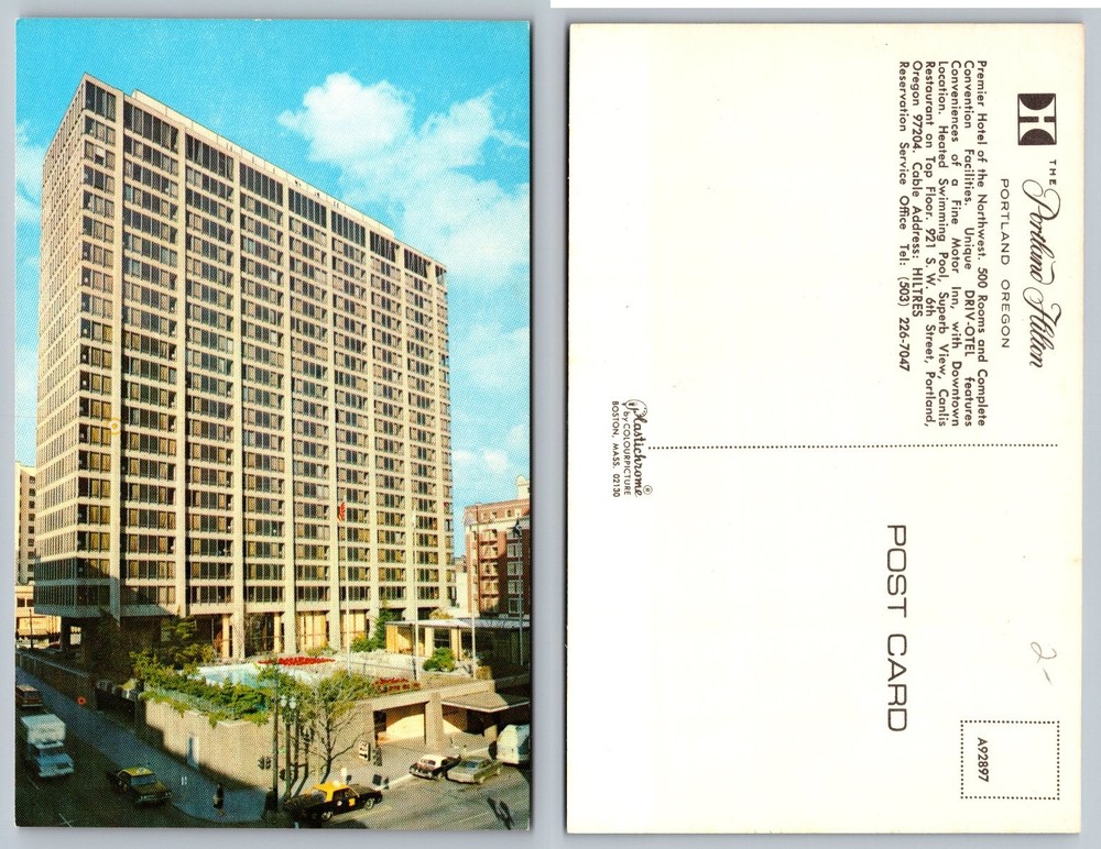 Portland Hilton Hotel Oregon Vintage Postcard Colourpicture Driv-Otel