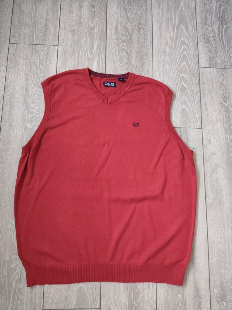 CHAPS Men’s Red V-Neck Sleeveless Jumper XXL Sweater Vest
