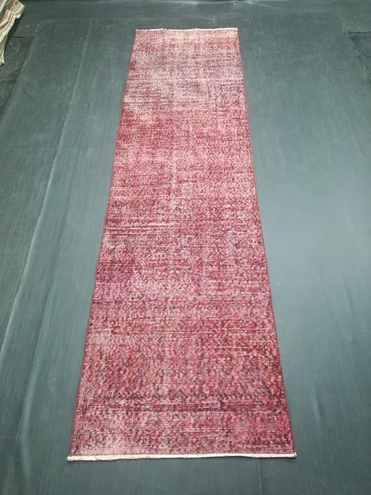 Antique Turkish Red Handmade Runner, 2.6x9.3ft, Red Faded Entryway Runner Rug,