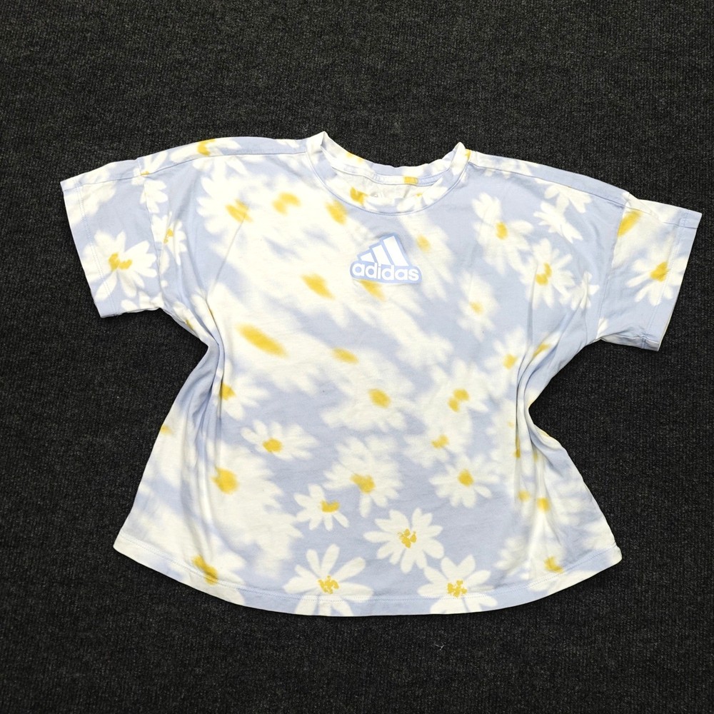Adidas Center Logo Floral Daisy Graphic Tee Crop Oversized Juniors XL