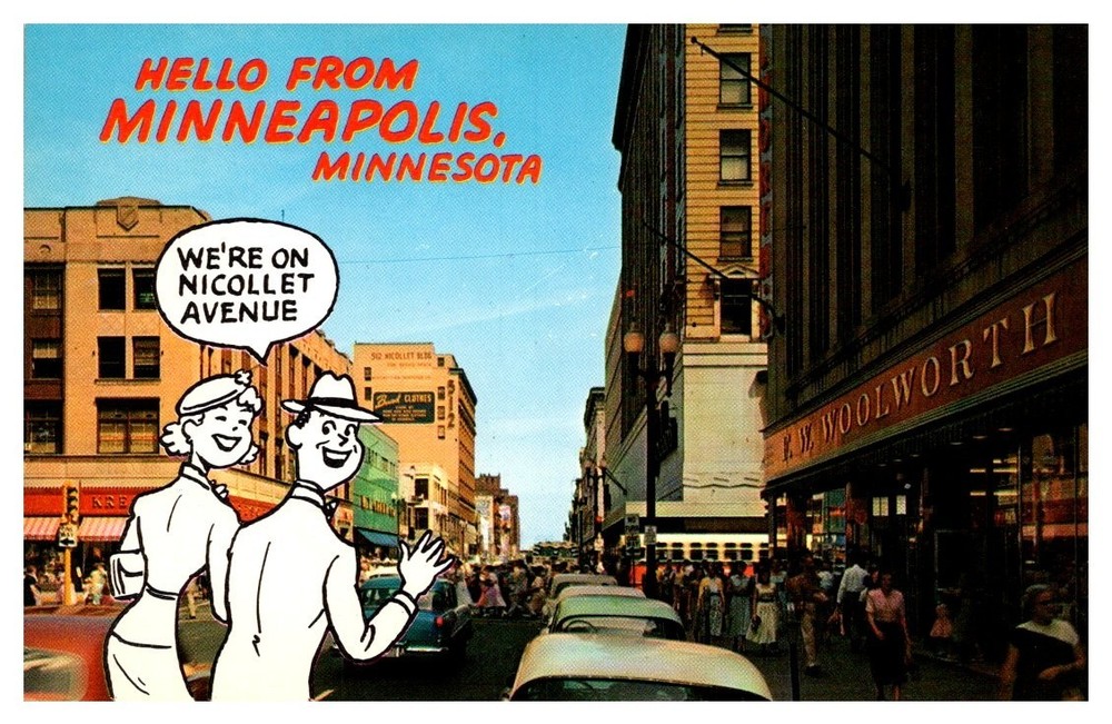 1950s Street View Nicollet Avenue Minneapolis Minnesota Vintage Postcard
