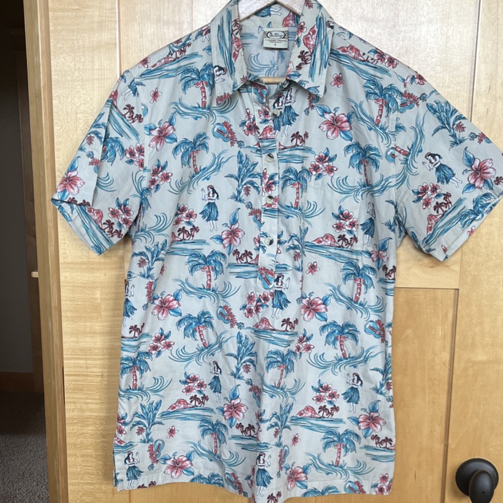 Go Barefoot Vintage Women’s L Short Sleeve Floral Hawaiian Button-Up Shirt