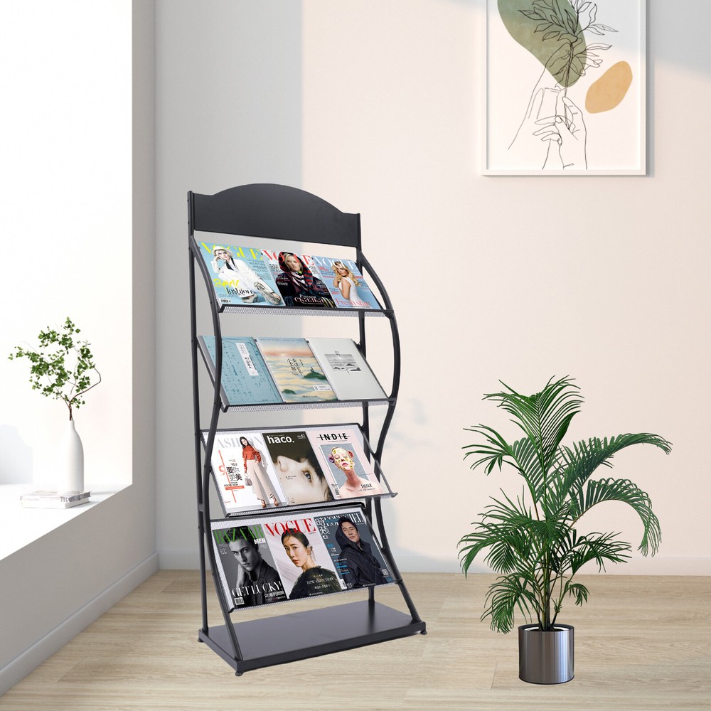 Newspaper Magazine Display Rack Floor-Standing Manual Book Shelf Storage Rack