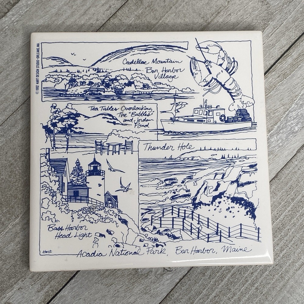 1992 Acadia National Park Ceramic Tile Trivet Bar Harbor Maine Hart Design 6