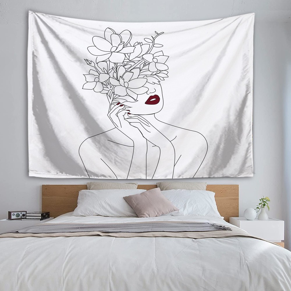 Minimalist Abstract Line Art Floral Woman Beauty Wall Decor for Her Room-image