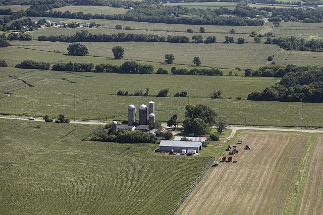 Photo:Dane County Wisconsin 2016 Aerial Farm View Silos Fields Tractor