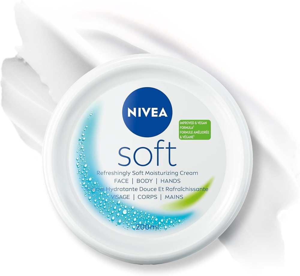 NIVEA Soft Moisturizing Cream for Face Hands and Body Fast Absorbing Non-Greasy
