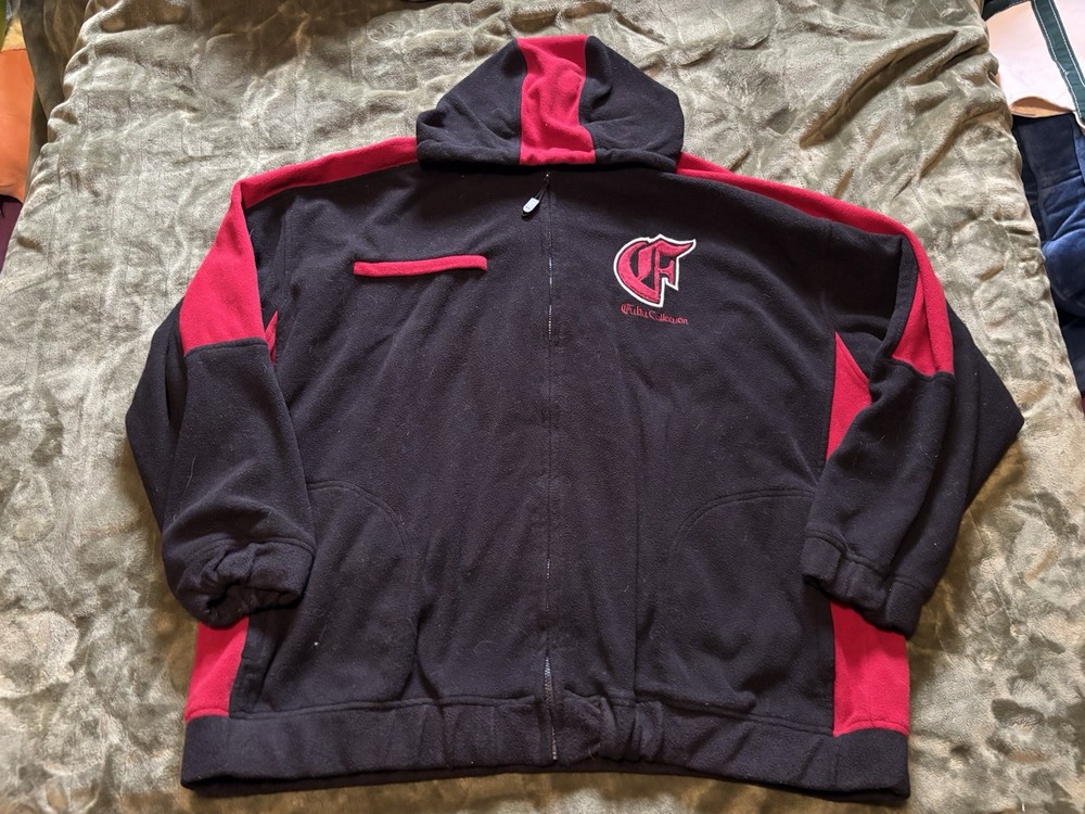 Vintage Y2K Fubu Collection Fleece Jacket Mens 3XL Black Red Full Zip Hooded