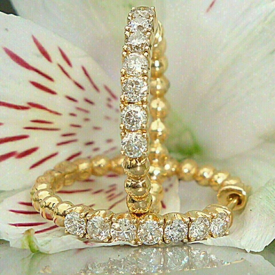 1.20Ct Round Cut Simulated Diamond Huggie Hoop Earrings 14k Yellow Gold Plated
