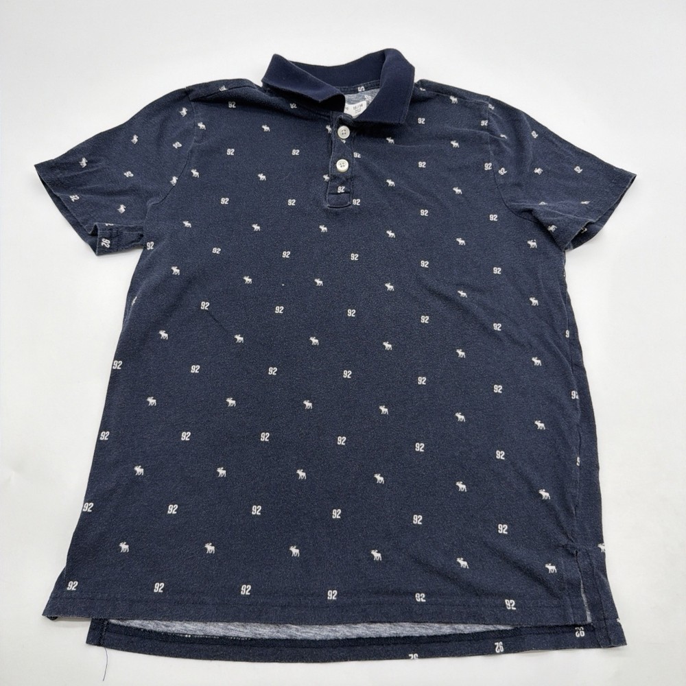 Abercrombie Kids Polo Shirt Youth Boys 13/14Y Blue Print Logo Aop.#42727