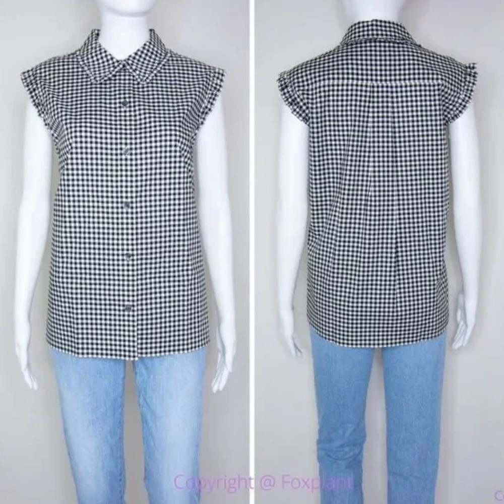 New!  kate spade Mini gingham sleeveless top , Black and white, 14
