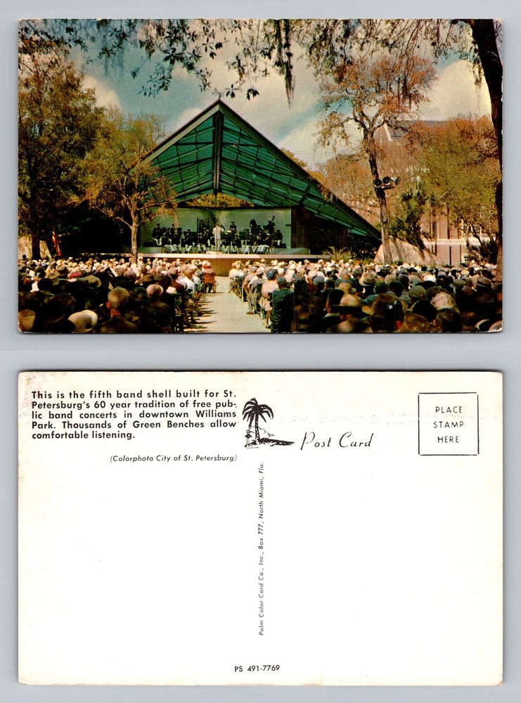 St Petersburg, FL-Florida, Williams Park Band Shell Concert Vintage Postcard