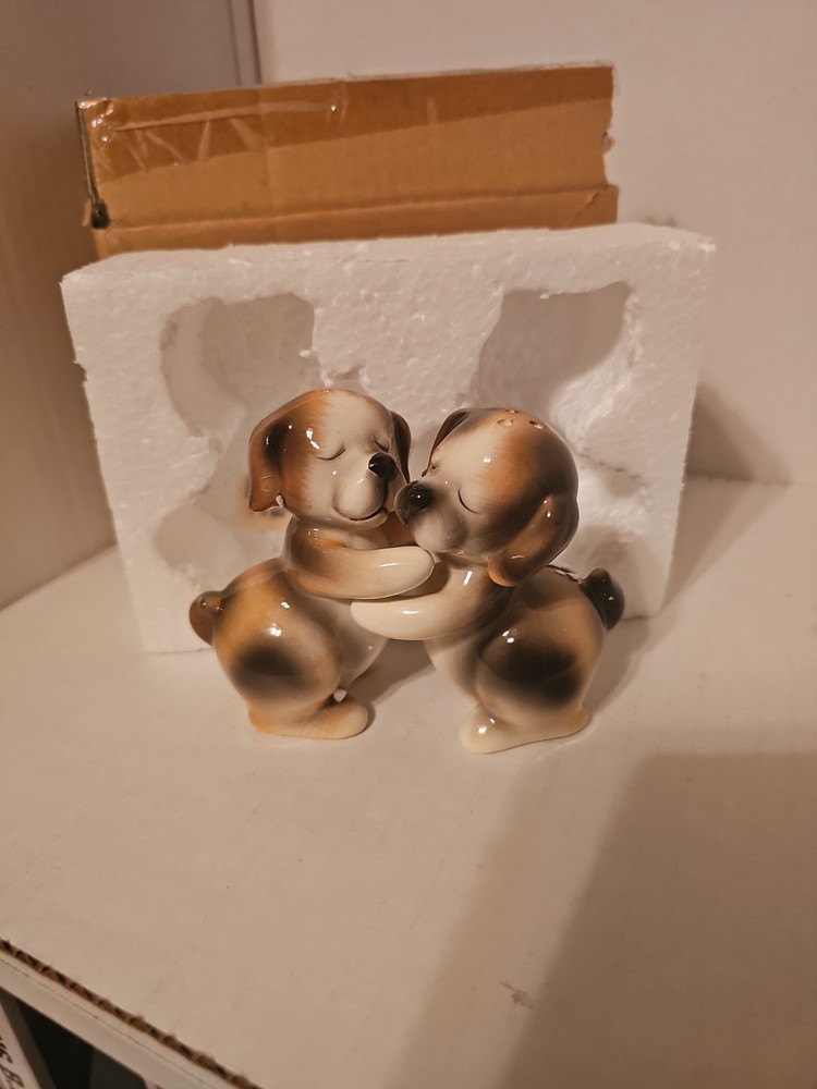 Vintage Puppy Salt And Pepper Shakers Made Of Porcelain. Very Sweet
