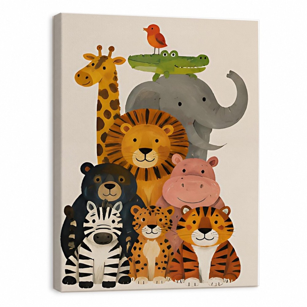 Cute Stacked Safari Animals Canvas, Custom Kids Room Decor Gift