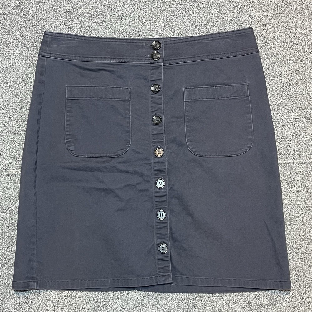 Ann Taylor Loft A Line Skirt Womens Size 4 Gray Button Front Pockets Stretch