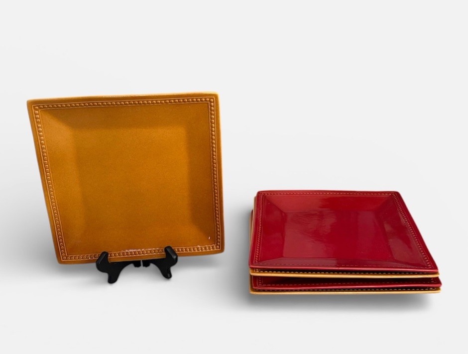 Pier 1 Spice Route Paprika And Ginger Square Dinner Plates, 10.5”. Set Of 5