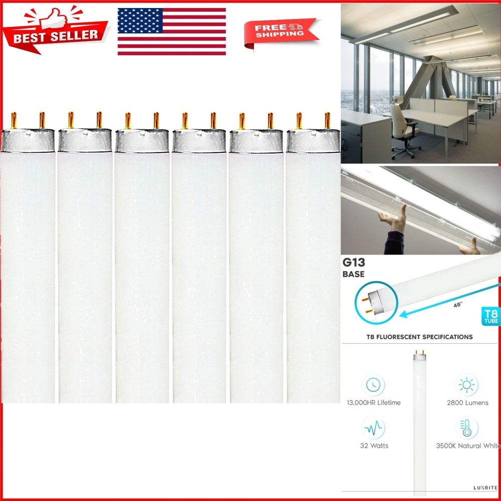 Energy-Efficient 32W T8 Natural White 3500K Fluorescent Bulbs 6-Pack
