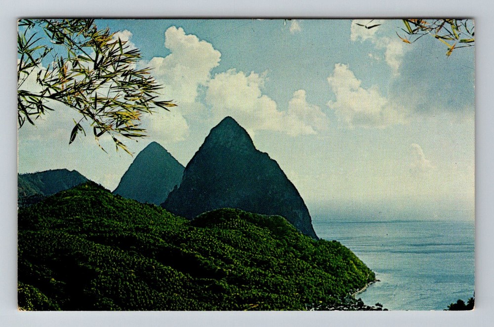 St. Lucia- West Indies Twin Peaks Petit Piton & Gros Piton Old Vintage Postcard