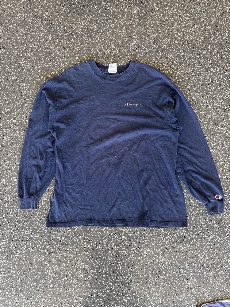 Champion Shirt Mens XL Navy Blue Logo Long Sleeve