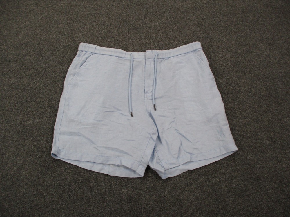 Psycho Bunny Shorts Mens 38 Blue Linen Athletic Performance Active Stretch Beach