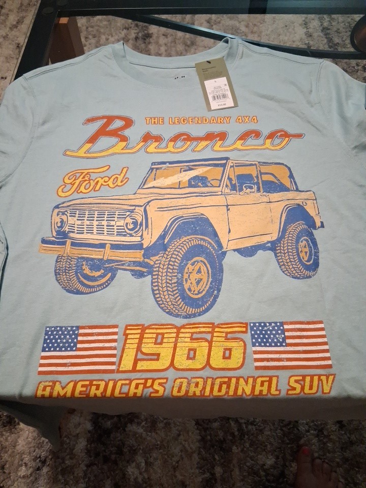 Licensed Ford Bronco Country Men's Graphic T-Shirt Size Large Light Blue