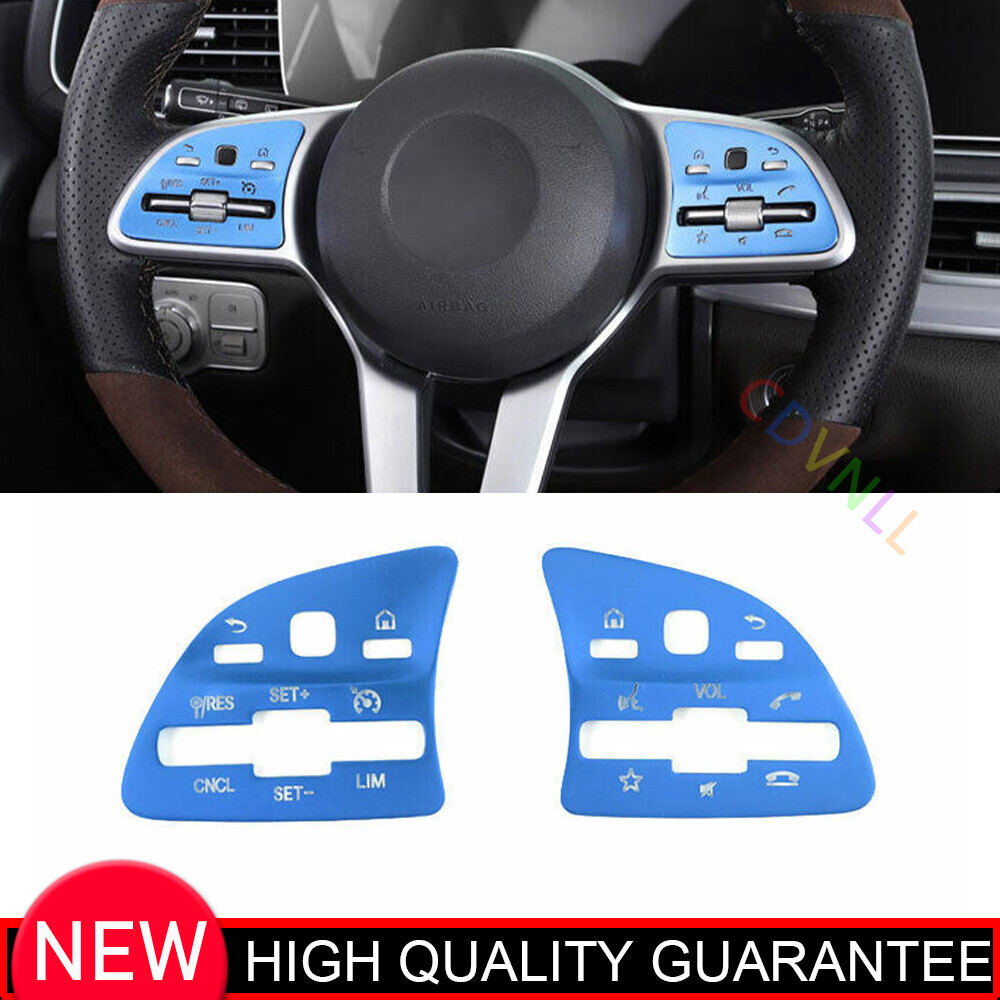 Fit For Benz GLE GLS 2020-2024 Blue Aluminum Front Steering Wheel Frame Cover 2*