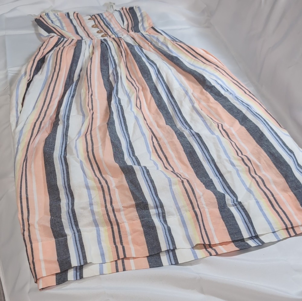 Free People S Multicolor Striped Cotton A-Line Dress Smocked Sleeveless Women