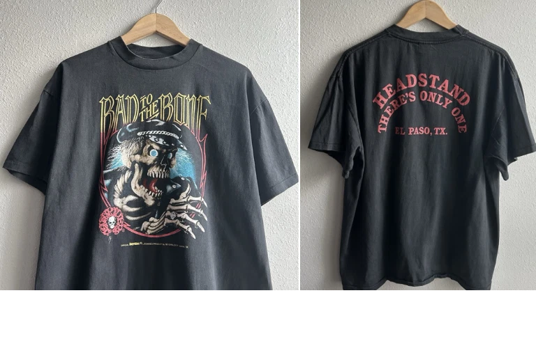 Emblem Reprint T-Shirt S-5XL Bad To The Bone Skull Biker Vintage Black