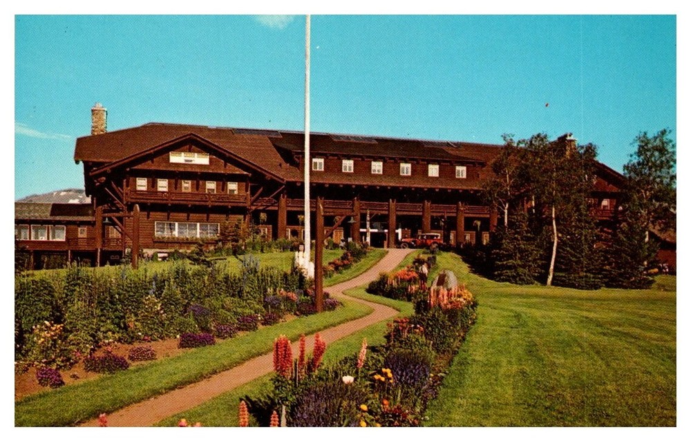 1950s Garden Exterior of Glacier Park Lodge Montana Vintage Postcard