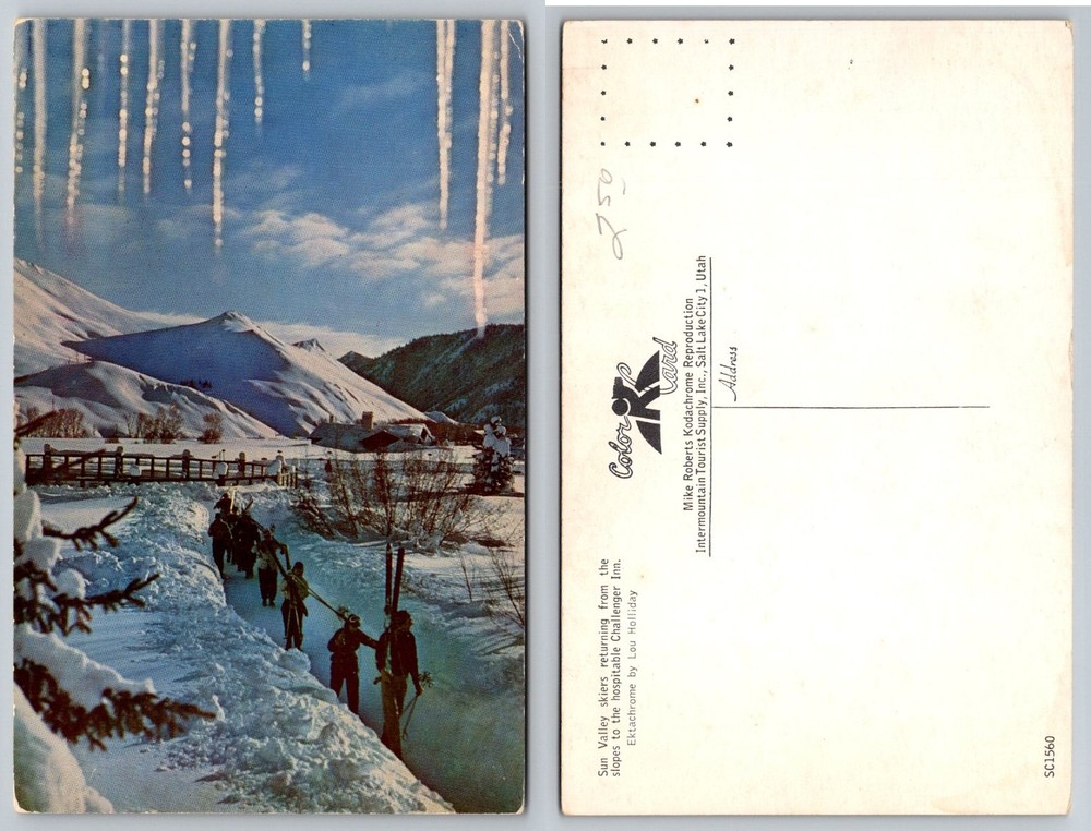 Vintage Sun Valley Skiers Challenger Inn Postcard Mike Roberts Kodachrome