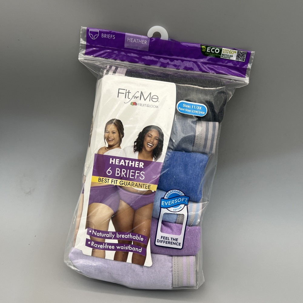 Fruit of the Loom Heather Briefs Size 11 3x Plus Size Fit For Me 6 Pack New