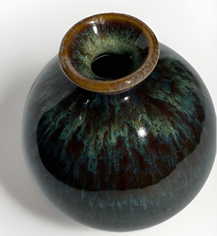 Studio Pottery  Blue Green Drip Glazed Ceramic Vase 5 “