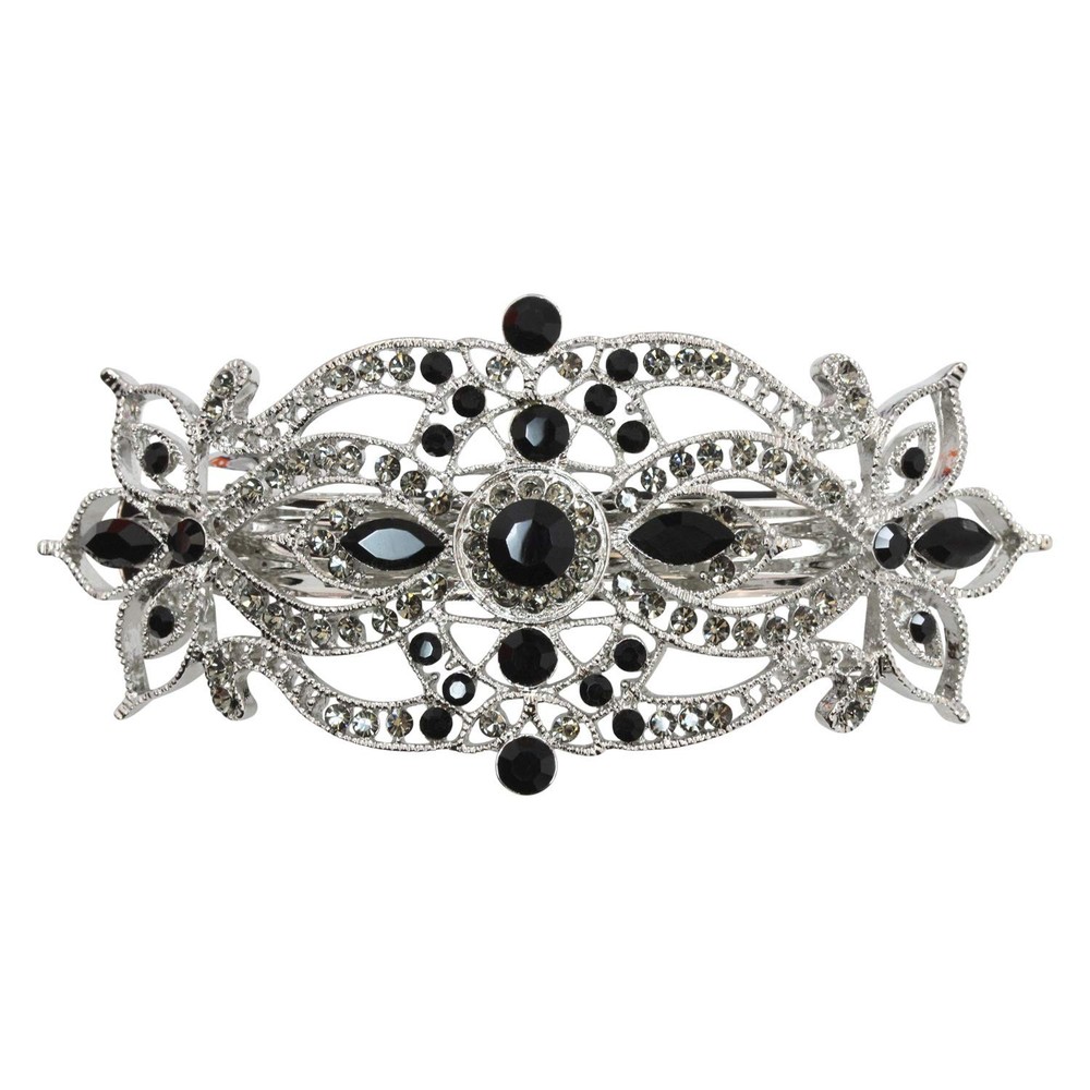Gorgeous Black Rhinestone Crystal Big Floral Hair Barrette
