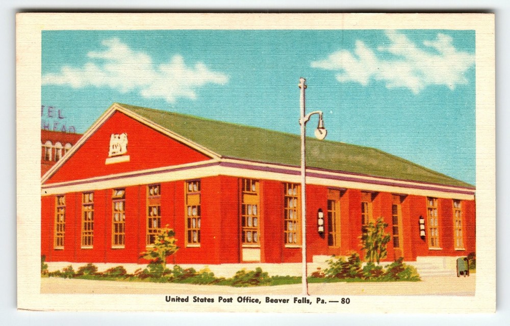 Vintage Linen Postcard United States Post Office Beaver Falls PA 1930s