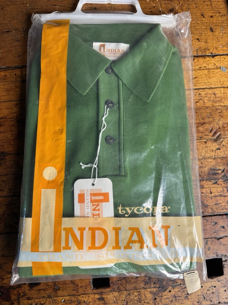 A101- Vintage Indian Sportswear Small Green Polo NOS in The Store Bag