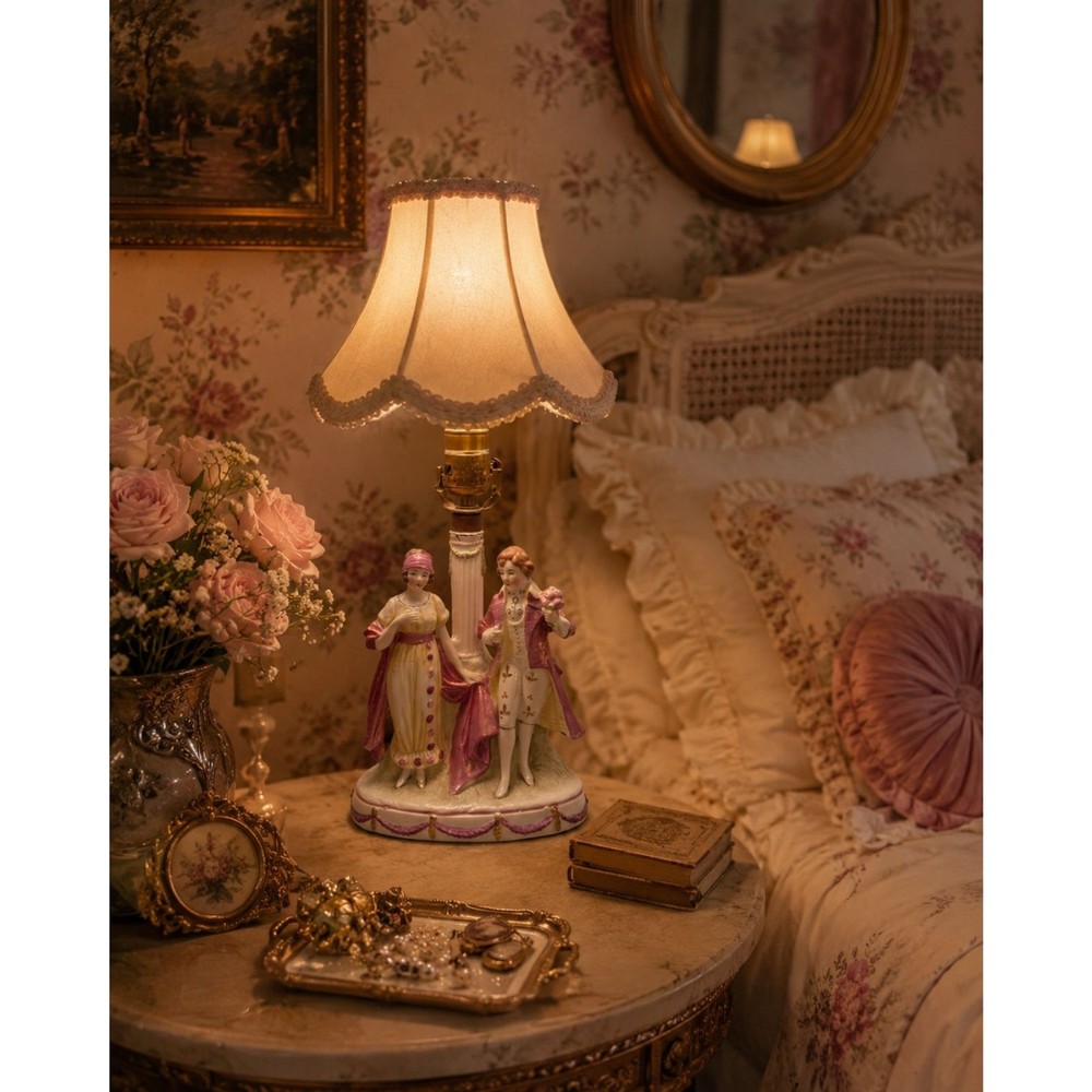 Vintage Porcelain Courting Couple Lamp Romantic Victorian Figurine Cottagecore
