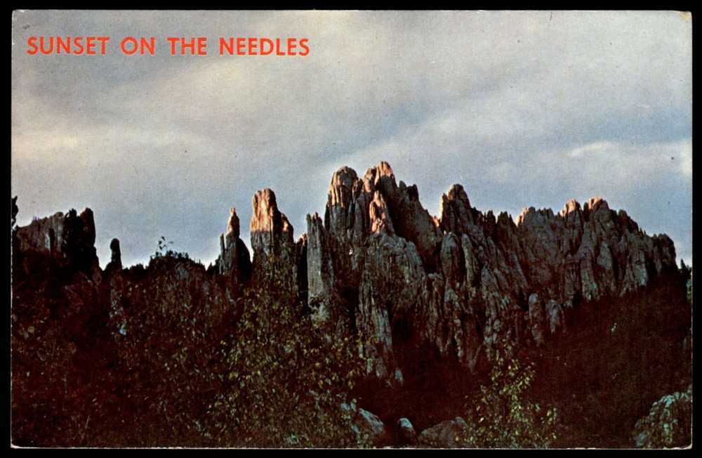 Vintage Postcard Sunset on The Needles Black Hills South Dakota Chrome