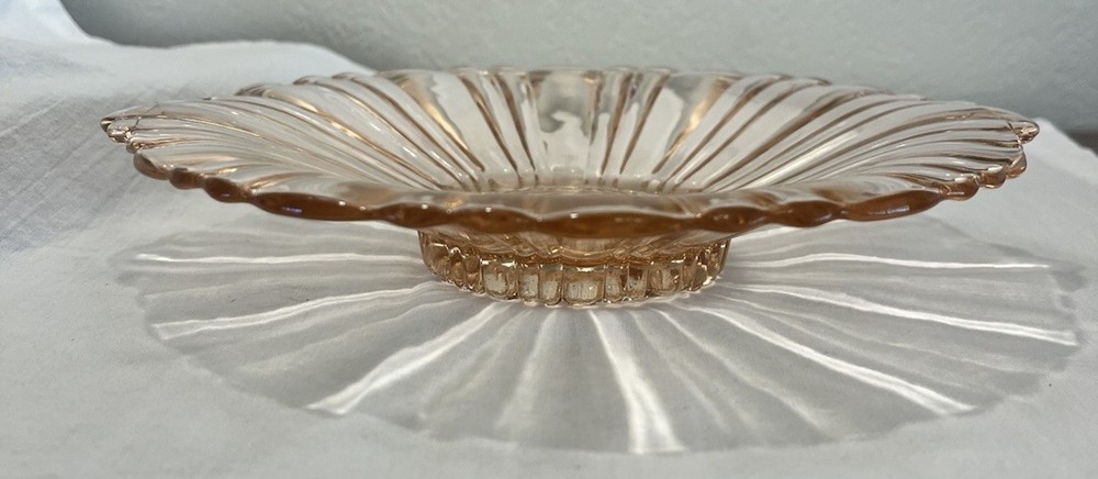 Vintage Anchor Hocking Old Cafe Pink Low Fluted Depression Glass Candy Dish Bowl