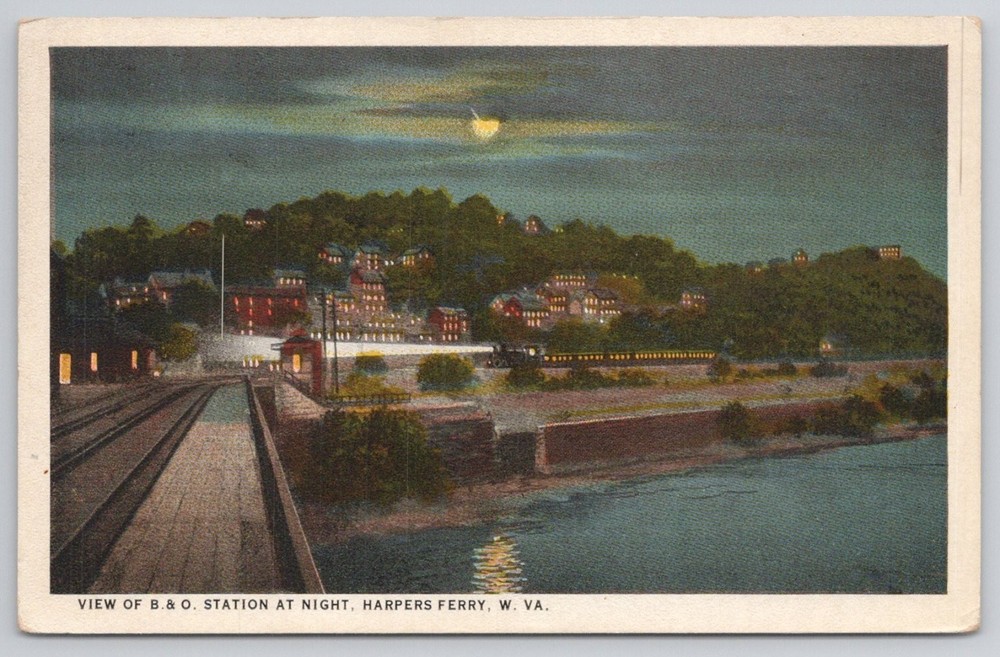 Harpers Ferry WV B&O Station Night View Louis Kaufmann Postcard