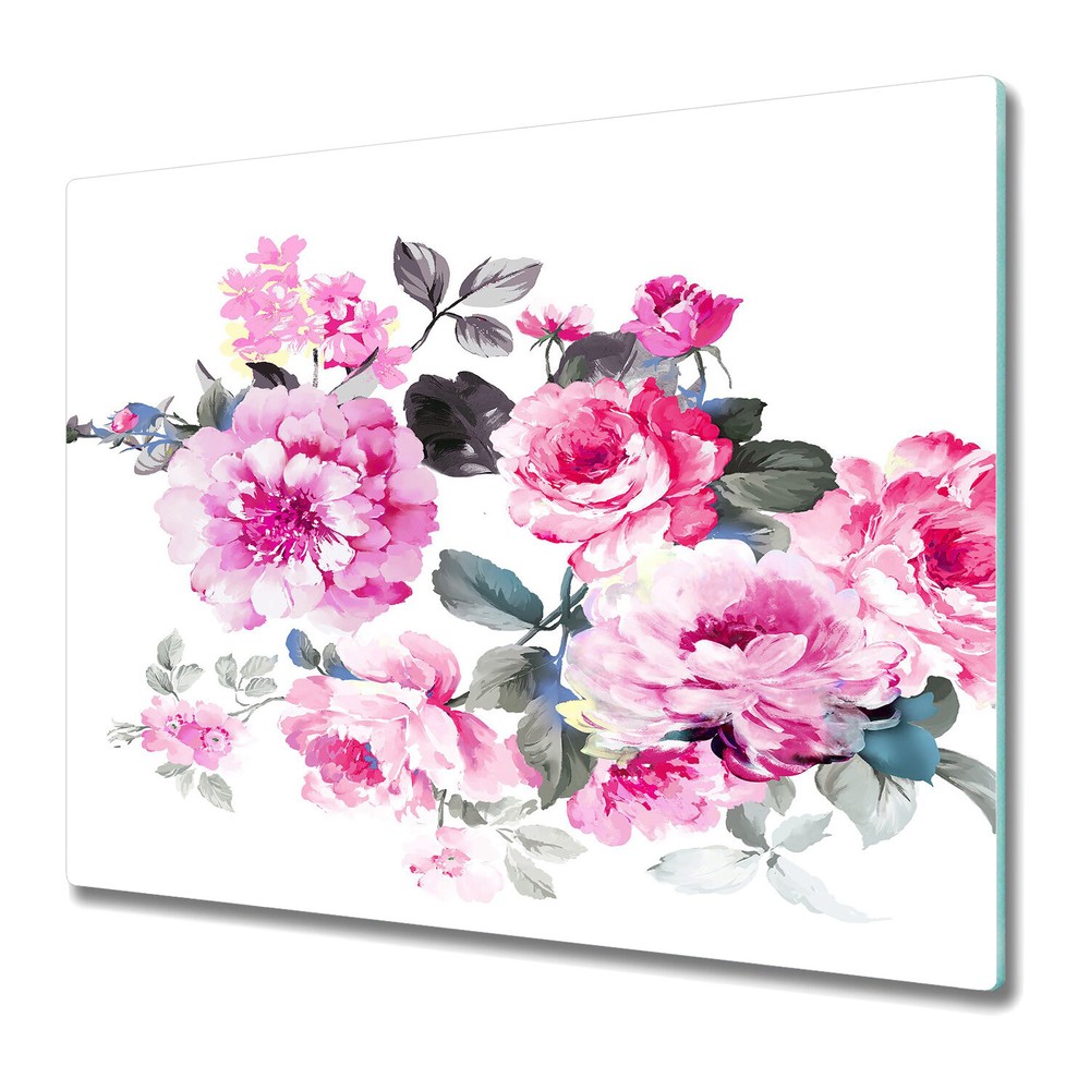 Glass Worktop Saver Elegant Flowers And Leaves Garden Floral Art 60x52