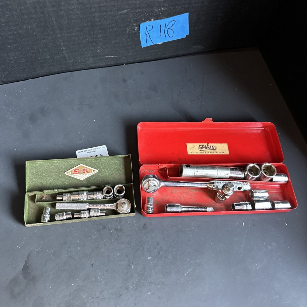 Vintage SK & Sparta Socket Tool Set Lot Ratchets Sockets USA Metal Cases #R118