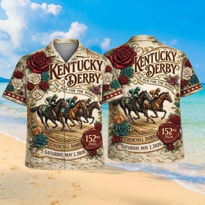 🔥Kentucky Derby Run For The Roses 2026 Horse Racing Hawaiian T Shirt FAN GIFTS
