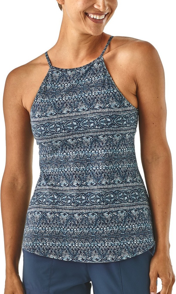PATAGONIA Alpine Valley Womens Sz L Tank Top Blue Geometric Athletic Shelf Bra