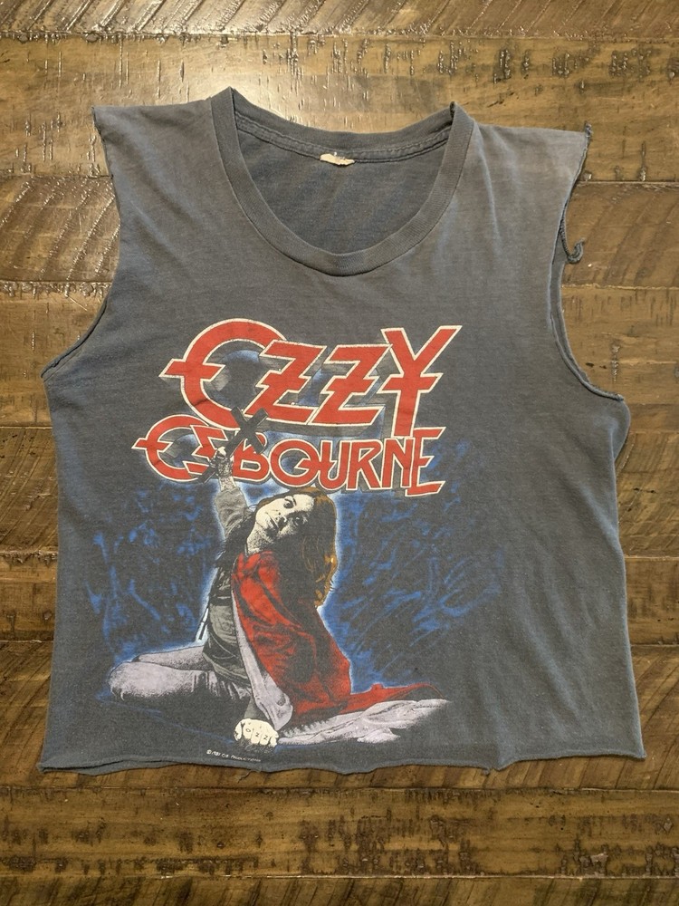 Vintage 1981 Ozzy Osbourne Cut Off Faded Tee Small Cropped 80s Rock Band Shirt
