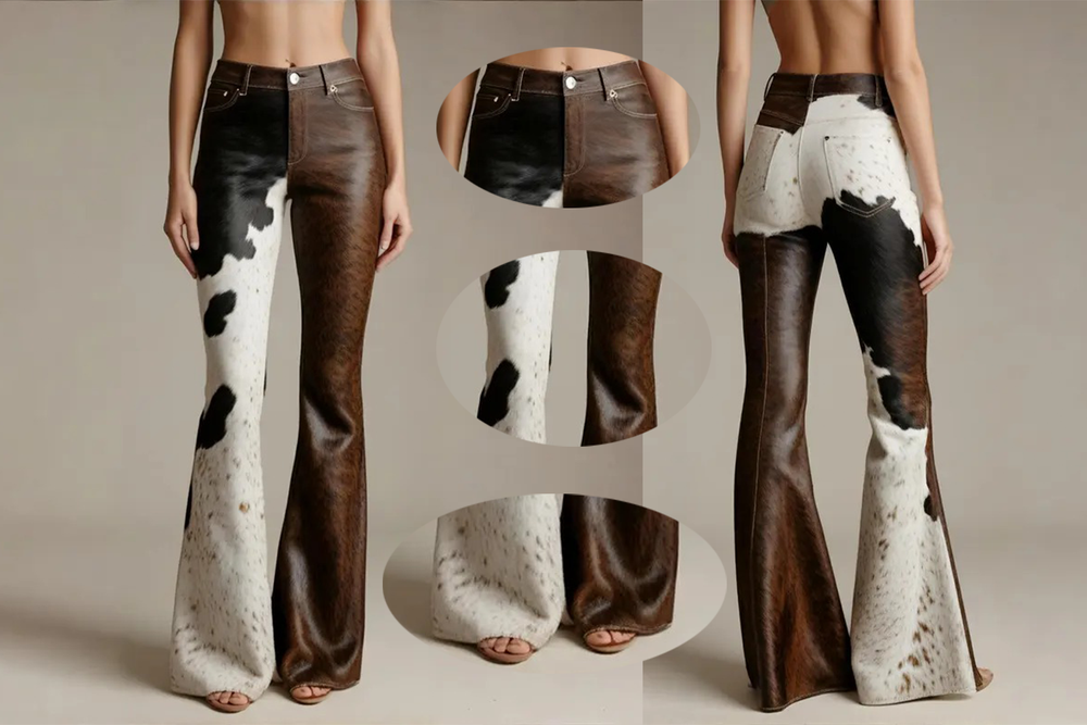 Women’s Cowhide Leather Trousers – Real Leather Bootcut Flared Pants